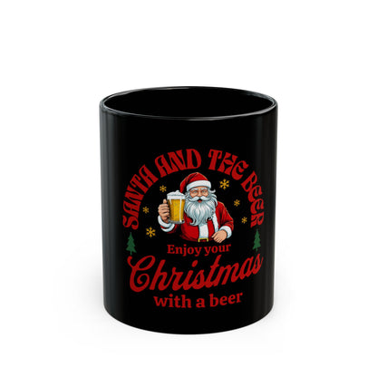 Black Mug (11oz, 15oz)- Happy Christmas with Beer Design